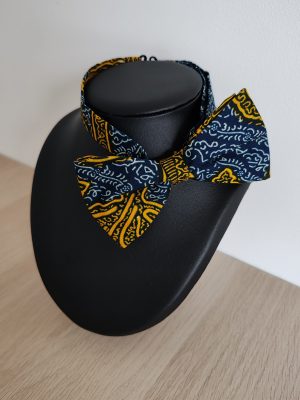 Noeud papillon en coton wax bleu et jaune
